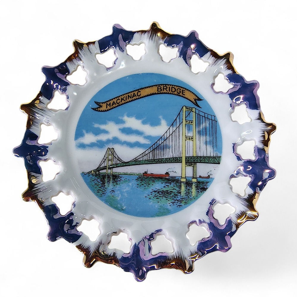 Mackinac Bridge Souvenir Plate Decorative Display Plate Michigan MI Decor